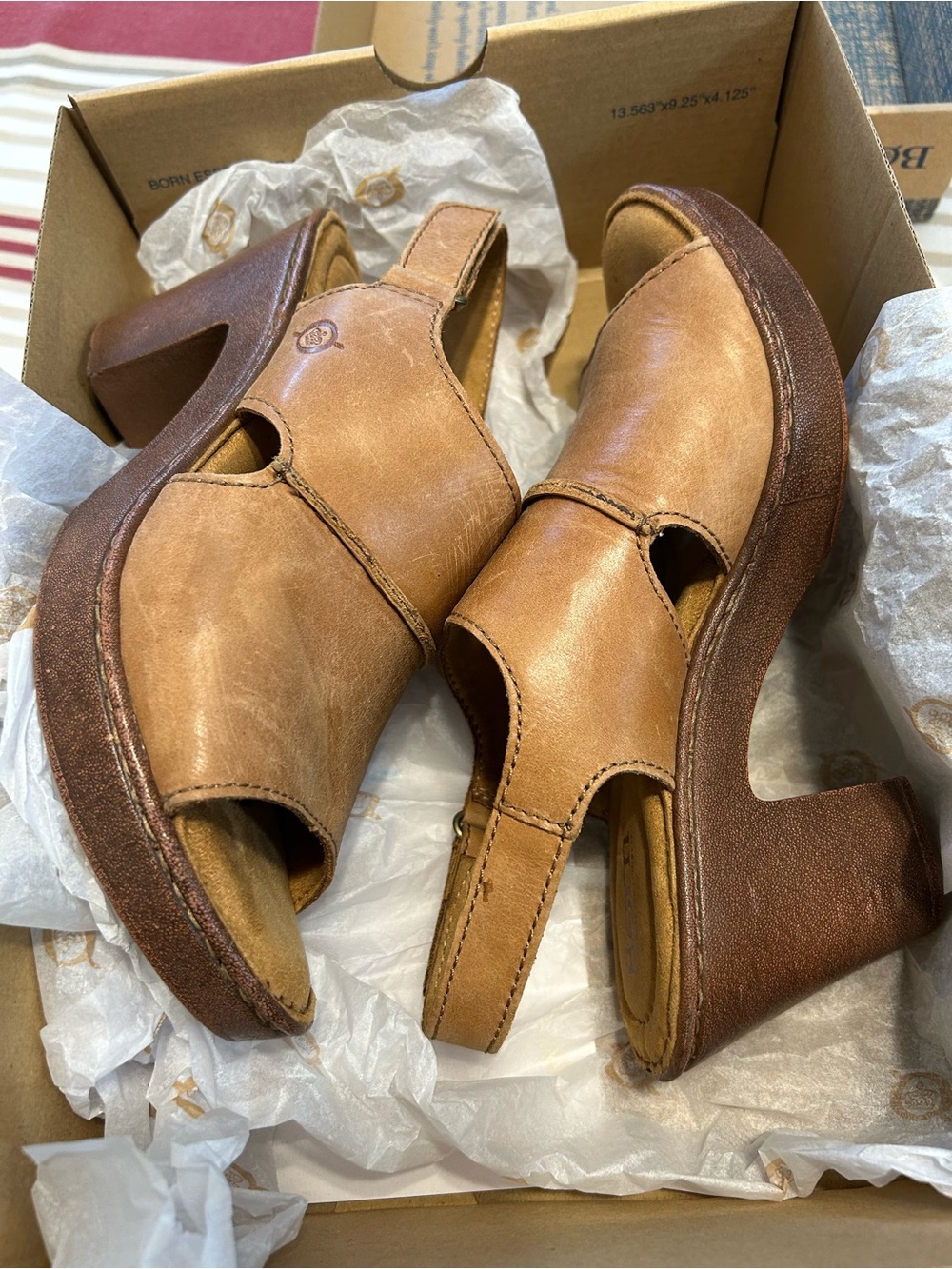 Born Tan Leather Open-Toe Slingback Platform Heels
